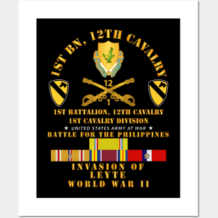 1st Bn 12 Cav - 1st Cav - Invasion Leyte - Phil - WWII w PAC SVC Posters and Art